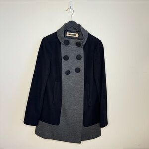Tara Jarmon Chic Double Breasted Black and Gray Wool Blend Coat Size US 10